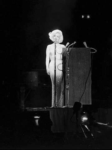 Marilyn i=sings "Happy Birthday Mr. President" at Madison Square Garden