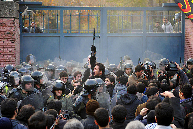 Protesters attack the UK Embassy