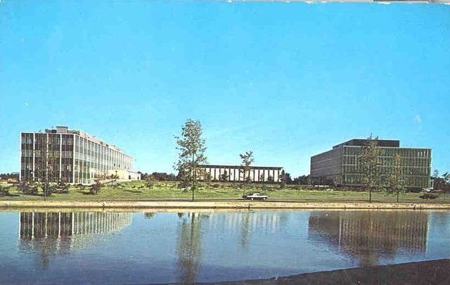 A postcard of the campus as it was from 1957-1961