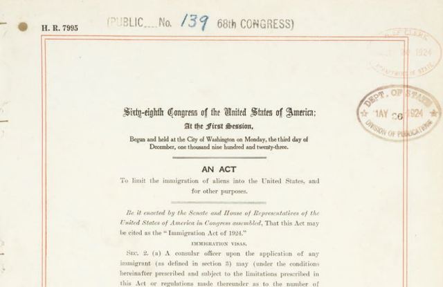 The Immigration Act of 1924 Passes Congress