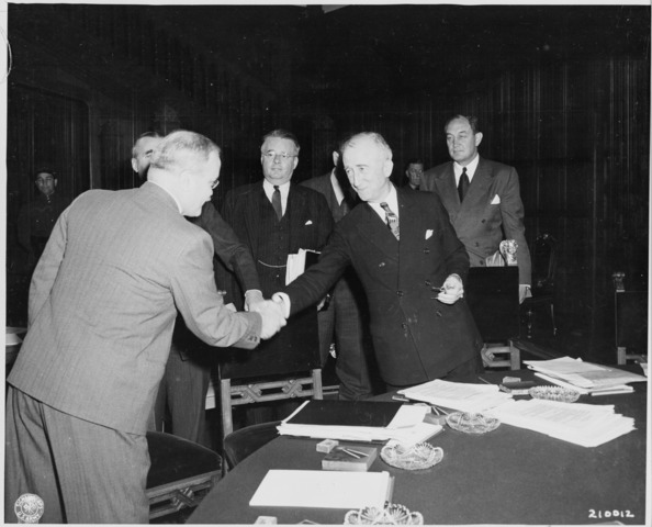 Harry Truman takes over as president and establishes his position to Soviet Foreign Minister Vyacheslav Molotov.