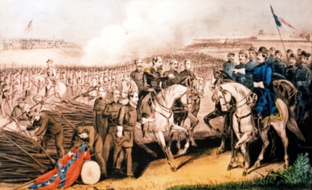 Confederate Troops surrender the town of Vicksburg