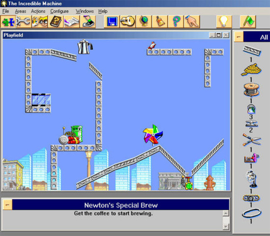 The Incredible Machine es un juego que fue publicado por Sierra Entertainment para MS-DOS. Macintosh y 3DO. El objetivo básico del juego es el de construir máquinas de Rube Goldberg