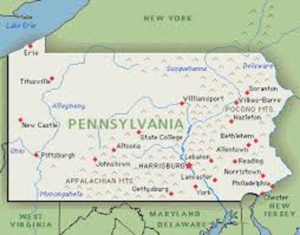 Pennsylvania founded by William Penn he named it that cause Penn meand woods