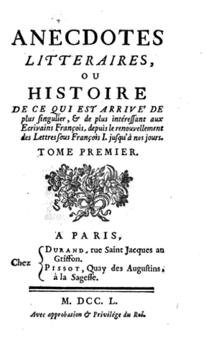 Publication "Anectodes littéraires ou historiques"