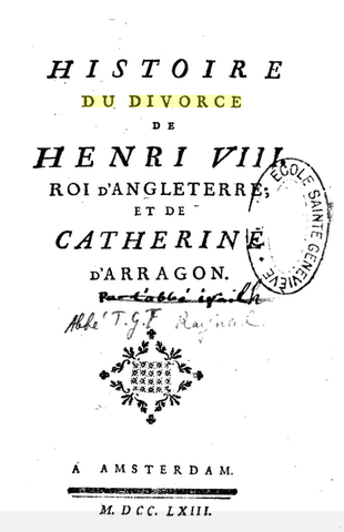 Publication "Histoire du divorce d'Henry VIII"