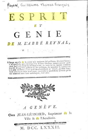 Publication "Esprit et génie de Guillaume-Thomas Raynal"