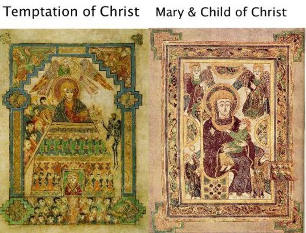 Book of Kells - Temptation of Christ / Mary & Child of Christ