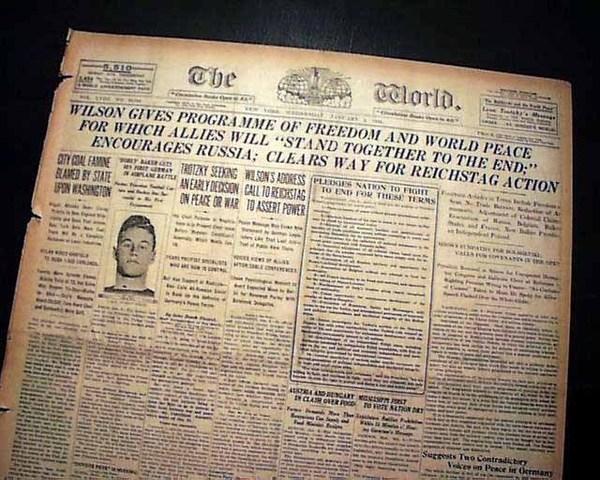 Wilson gives “Fourteen Points” speech before U.S. Congress