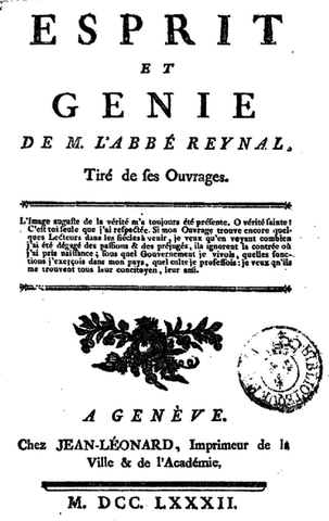 Publication "Esprit et génie de M. l'abbé Raynal"