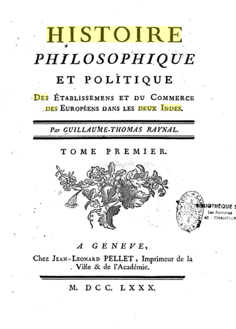 3e Publication "Histoire des deux Indes"