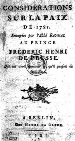 Publication "Considérations sur la paix en 1783"