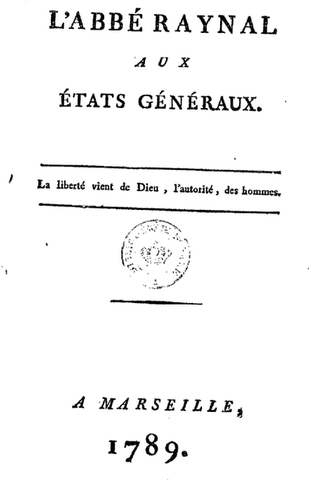 Publication "L'abbé Raynal aux Etats-généraux"