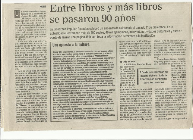 90 años de la biblioteca Popular Posadas