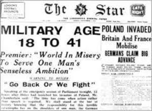 Nazzis invade Pland, Brittian and france delare war