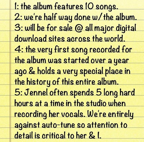 Fatos sobre o álbum de estréia da Jennel