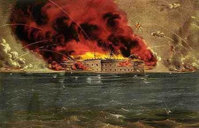Confederate forces fire on Fort Sumter in South Carolina