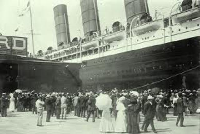 Passengers board ship