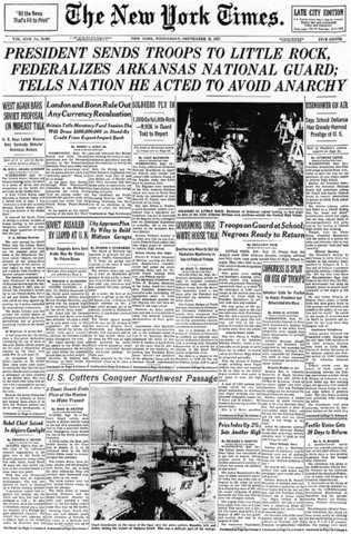 Eisenhower Sends Troops to Little Rock High School, Arkansas