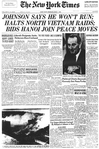 LBJ announced he would freeze American troop levels in Vietnam