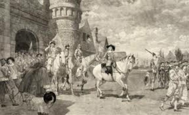 Henry Hudson, exploring for the Netherlands, claims land that will become New Netherland