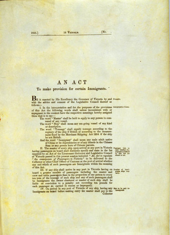 First Chinese Immigration Act