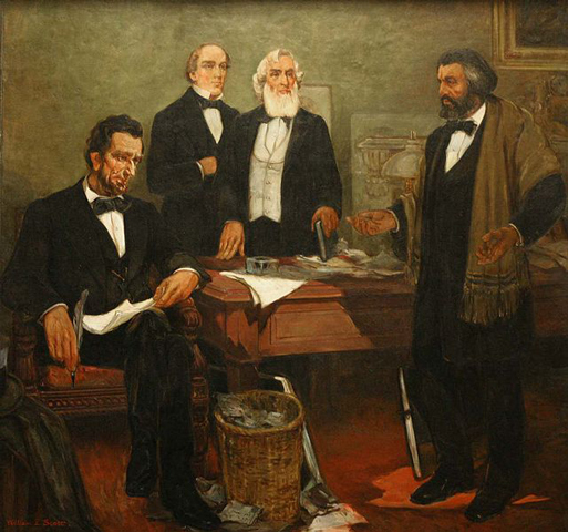 Douglass meets with President Lincoln.