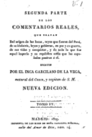 Publicación de la segunda parte de "Los Comentarios Reales de los Incas "