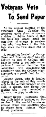 Veterans Club Sponsors Drive to Raise Money