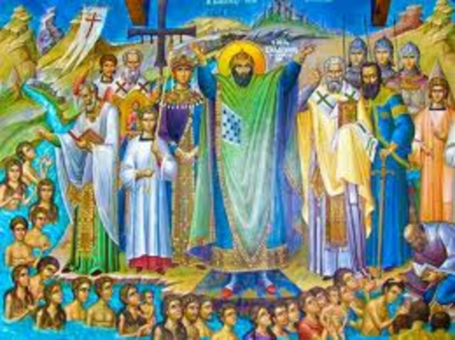 The people of Kievan Rus convert to Eastern Orthodox Christianity