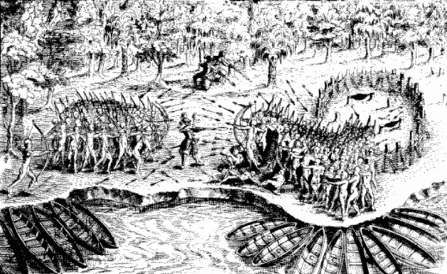 Champlaine goes to war with the Huron/Algonquin