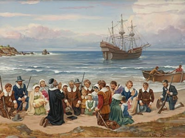 "Pilgrim fathers" sail for America