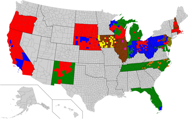 Wins the Iowa, New Hampshire, Illinois, Florida, Wisconsin, Pennsylvania and Ohio Democratic caucuses and primaries. Loses the Massachusetts and California primaries.