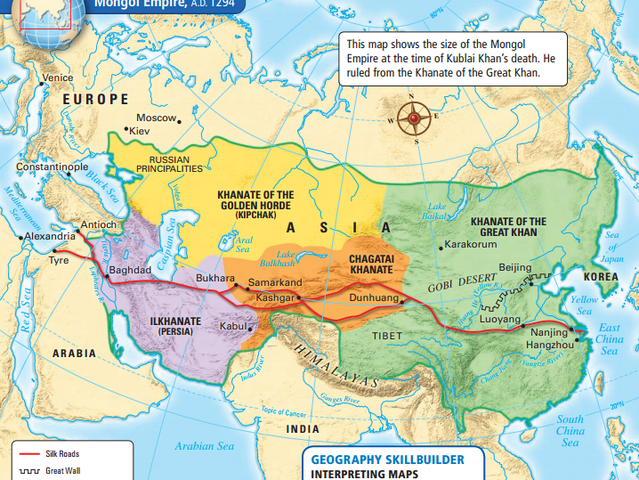Mongol empire divides into 4 empires