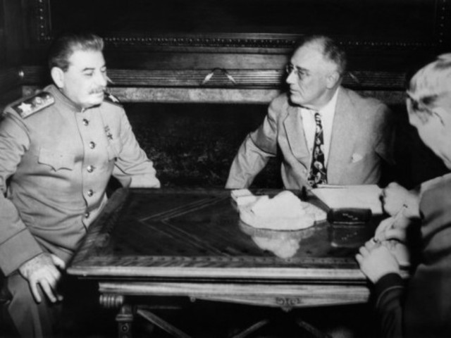 Stalin meets with Roosevelt and Churchill at Yalta