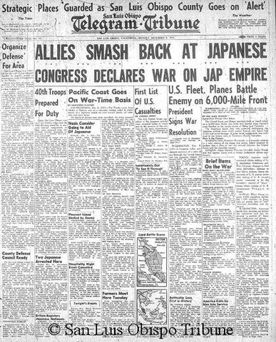 The United States and Britain declare war on Japan.