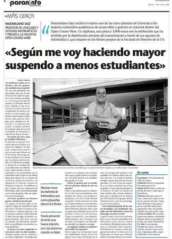 Maximiliano Saiz obtiene un accésit de los premios Universia-MEC