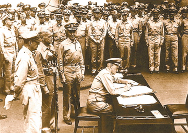 Formal Peace treaty signed on the american battleship Missouri