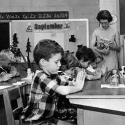 Engel v. Vitale bans prayer in public schools