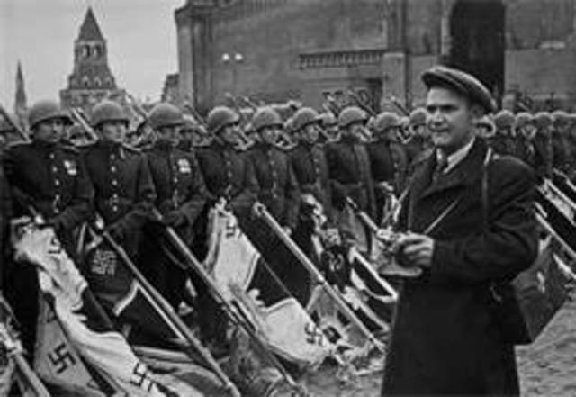 Germans surrender to Russian troops at Stalingrad in the first big defeat of Hitler's armies.