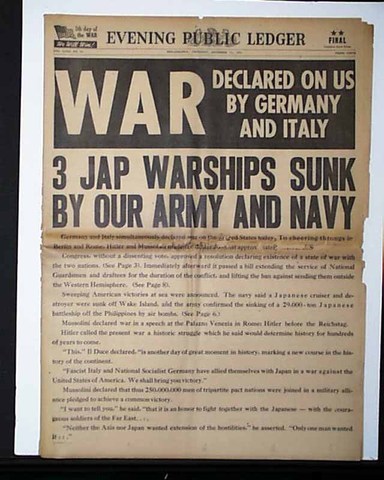 Germany and Italy declare war on the United States