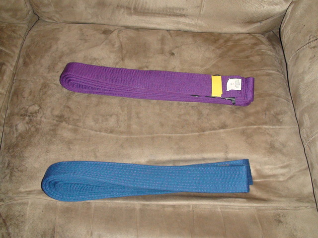 purple belt and blue belt