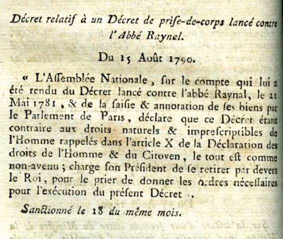 décret de condamnation de l'Histoire des deux Indes