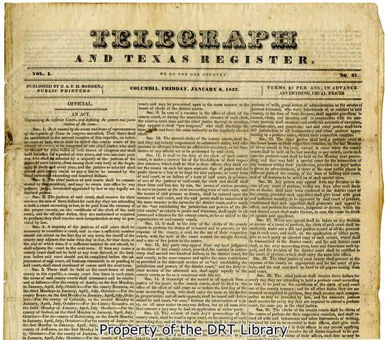 1st "Telegraph and Texas Register"