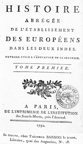 Publication "Histoire abrégée de l'Histoire des deux Indes"