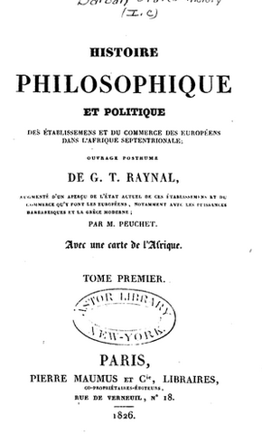 Publication "Histoire philosophique des Etablissements dans l'Afrique septentrionale"