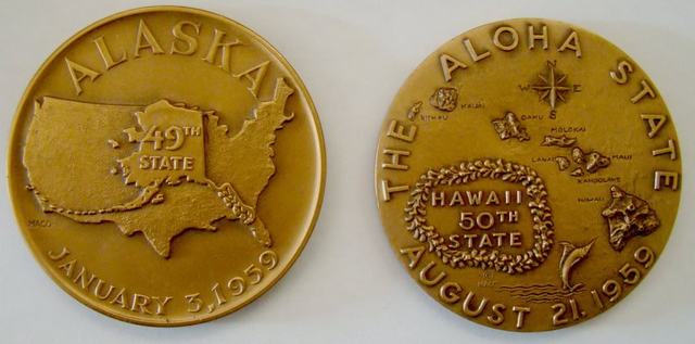 Alaska & Hawaii admitted as the 49th & 50th U.S. States