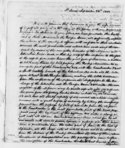 Lewis writes a letter to President Jefferson giving him details of their Expedition