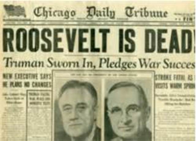 Roosevelt dies, Truman becomes president