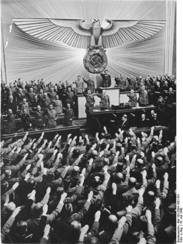 Adolf Hitler makes a peace appeal to Britain in an address to the Reichstag